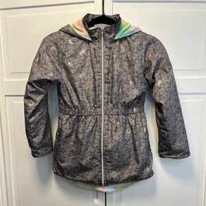 Penelope Mack Jacket/Coat With Pink Unicorns Size Girls 10 Color Gray